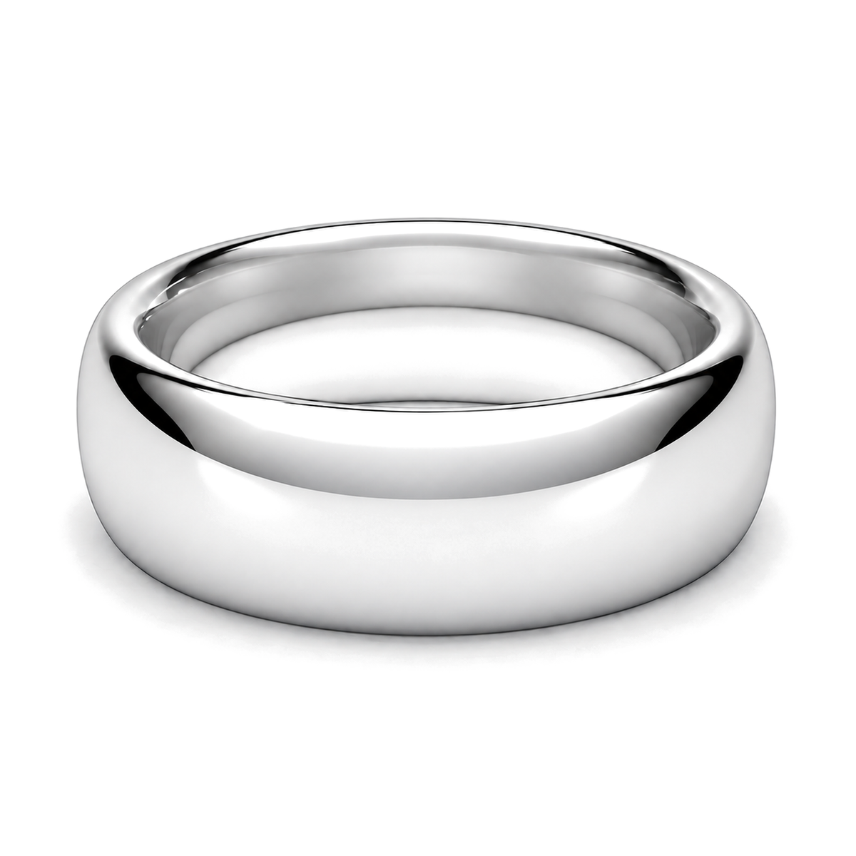 A classic polished wide platinum wedding ring commonly used for weddings, shown on a clean white background with a soft shadow.