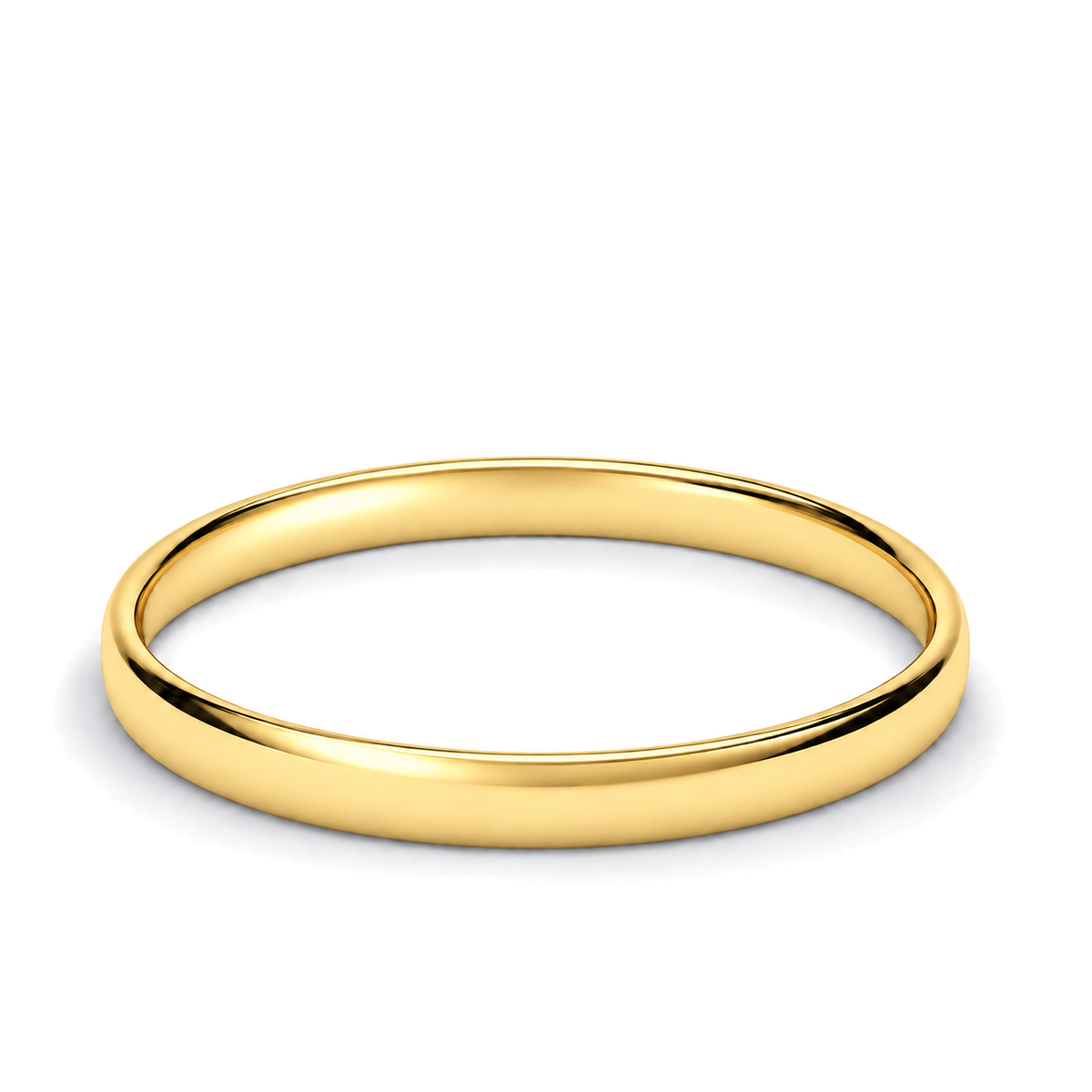 A classic yellow gold wedding ring, shown on a clean white background with a soft shadow.