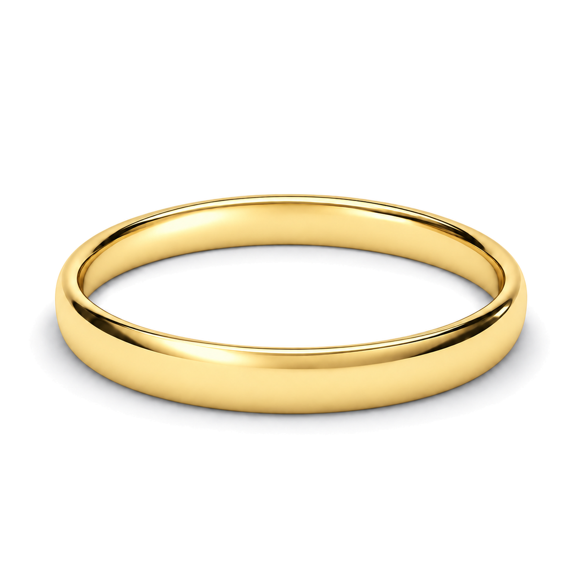 A classic yellow gold wedding ring with a smooth, polished finish, shown on a clean white background with a soft shadow.