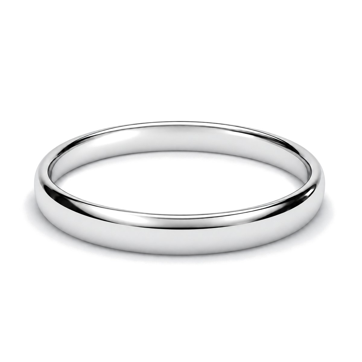 A classic slim platinum wedding ring shown on a clean white background.