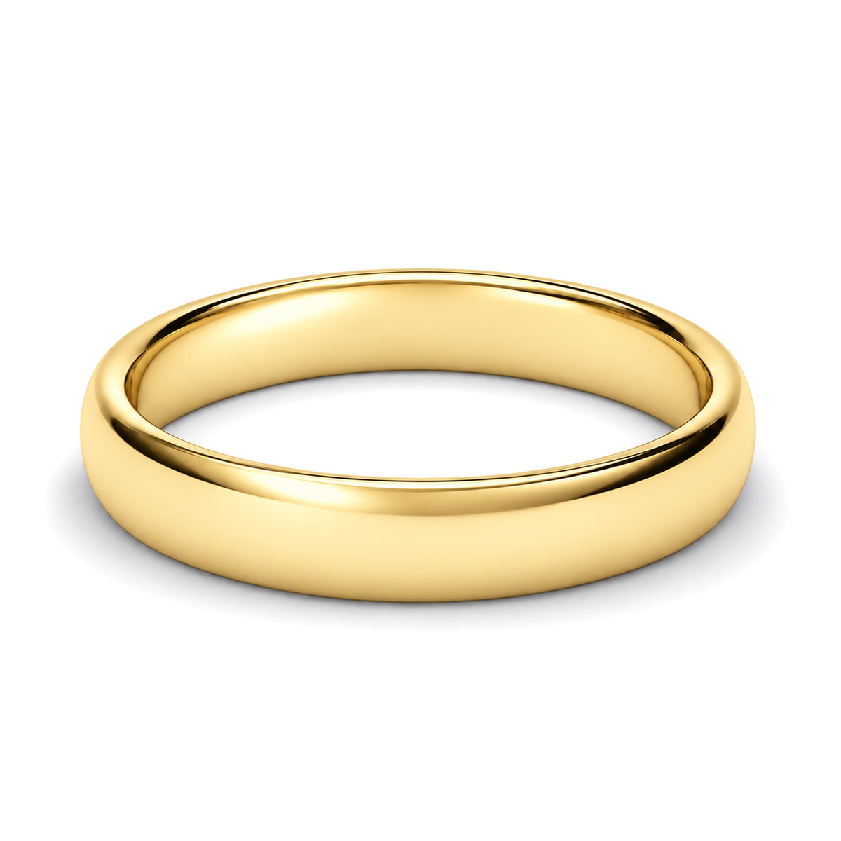 A classic yellow gold wedding ring with a smooth, polished finish, shown on a clean white background with a soft shadow.