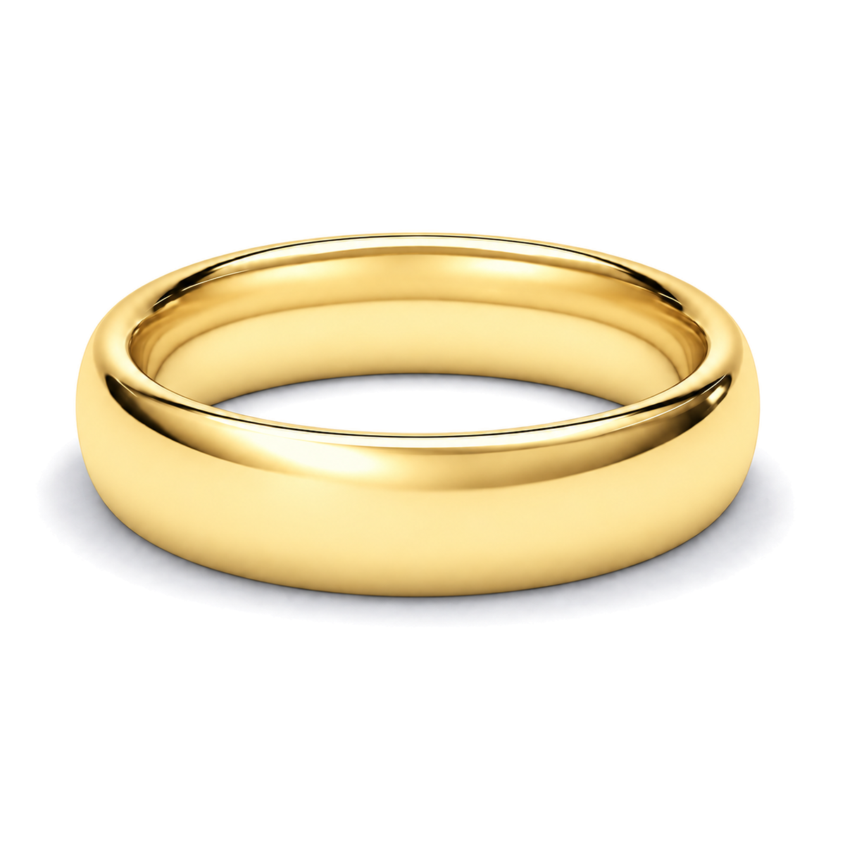 A classic yellow gold wedding ring with a smooth, polished finish, shown on a clean white background with a soft shadow.