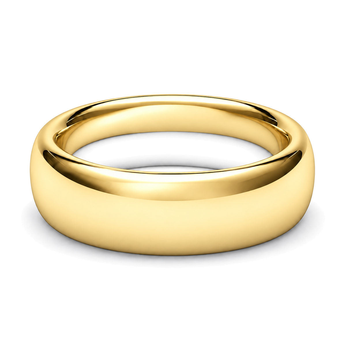 A classic yellow gold wedding ring with a smooth, polished finish, shown on a clean white background.