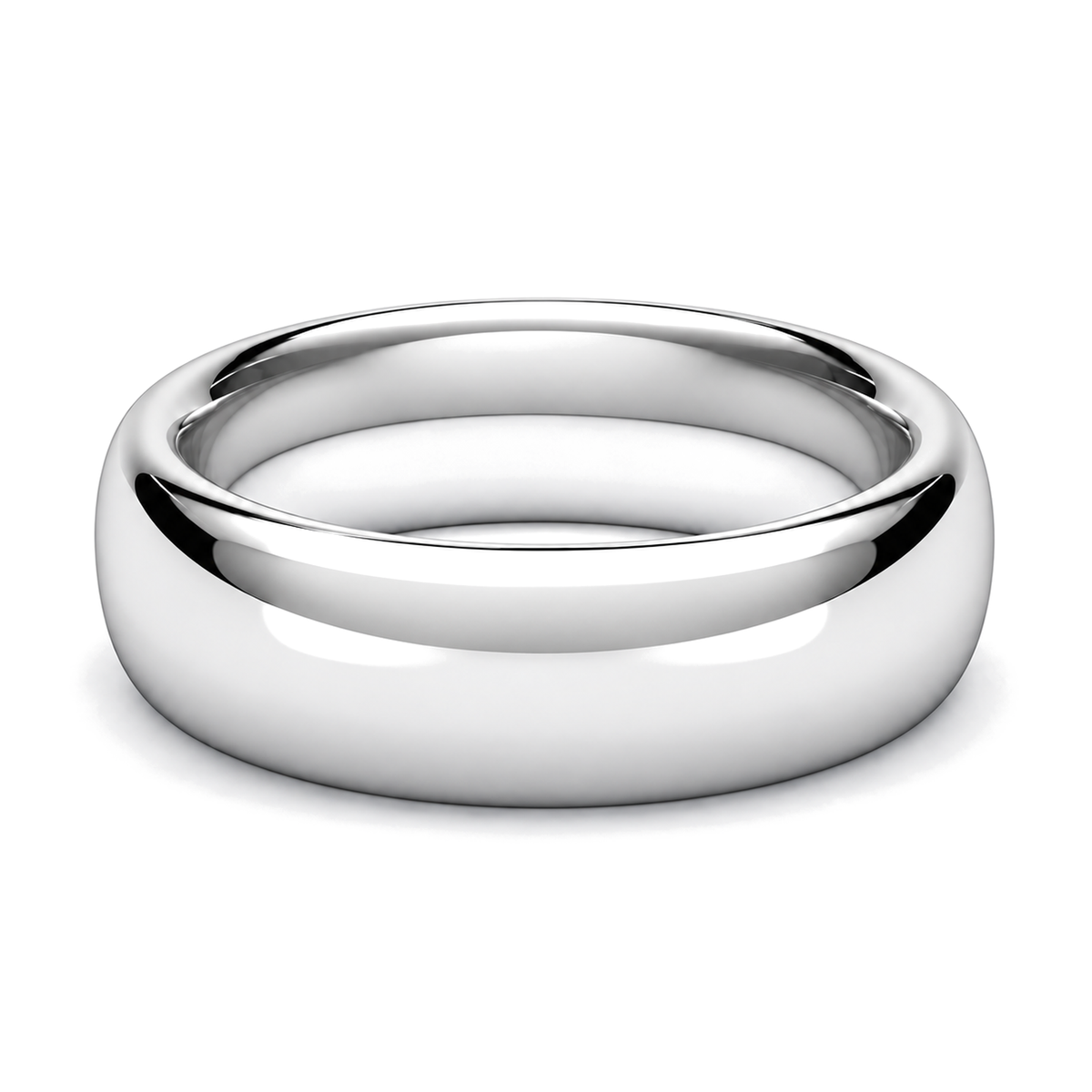 A classic polished platinum wedding ring, commonly used for wedding bands, shown on a clean white background with a soft shadow.
