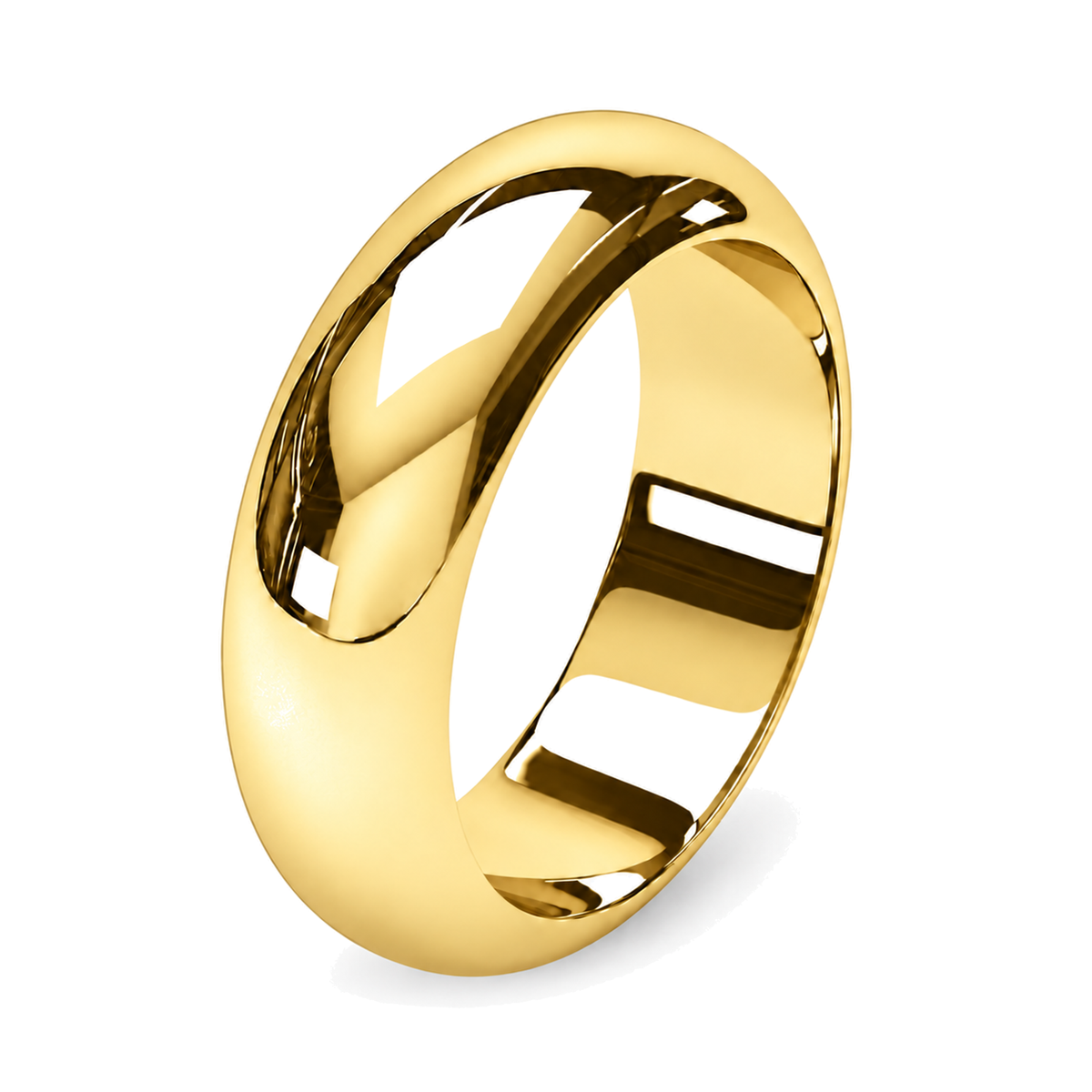 A classic yellow gold wedding ring with mirror polished finish.