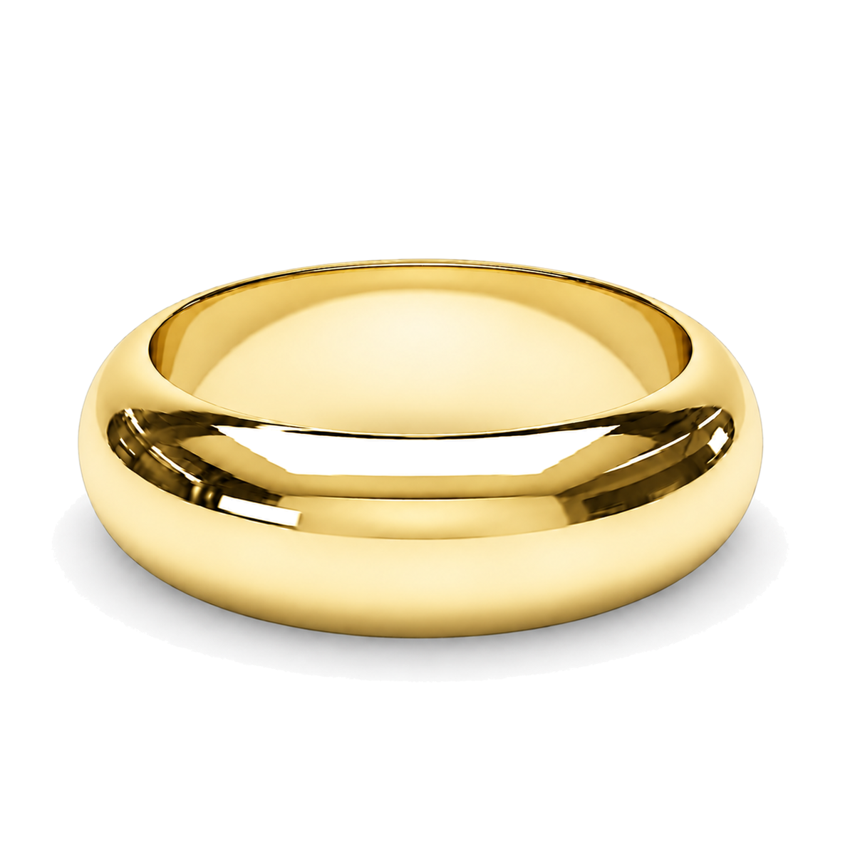 A classic yellow gold wedding ring with a bright polished finish.
