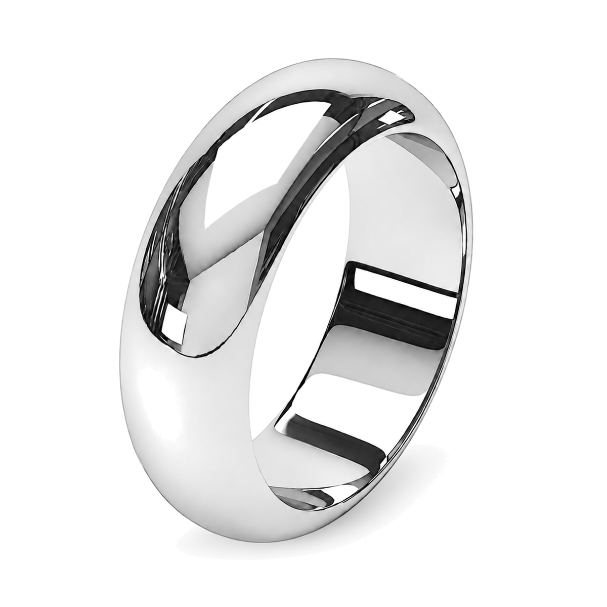 A 8mm wide polished platinum wedding ring. D-shape.