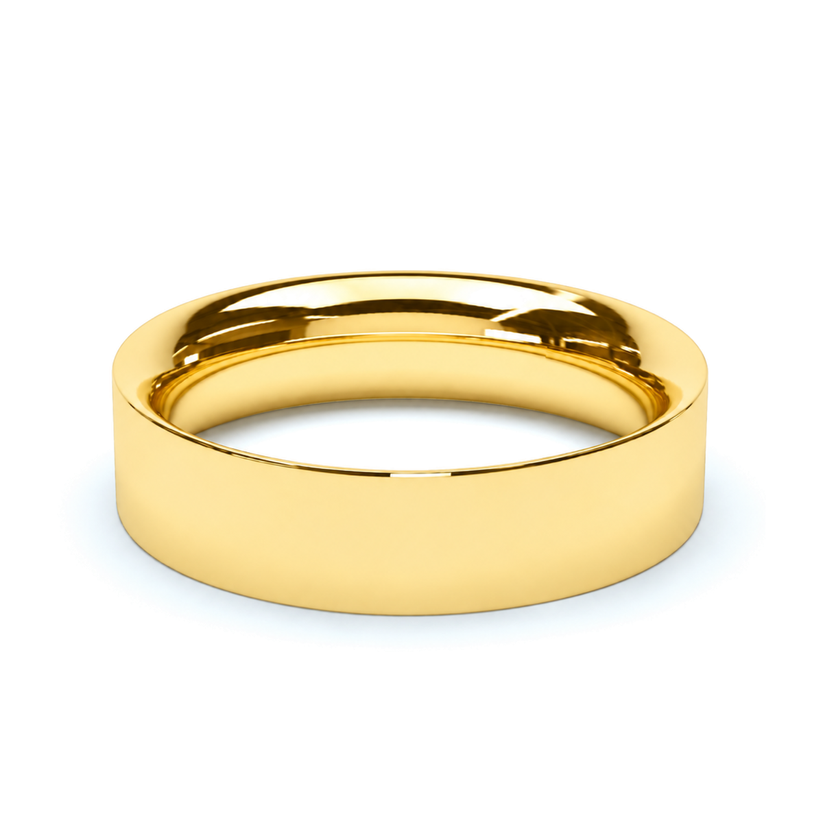 A polished yellow gold wedding ring with a smooth, rounded profile, shown on a clean white background.