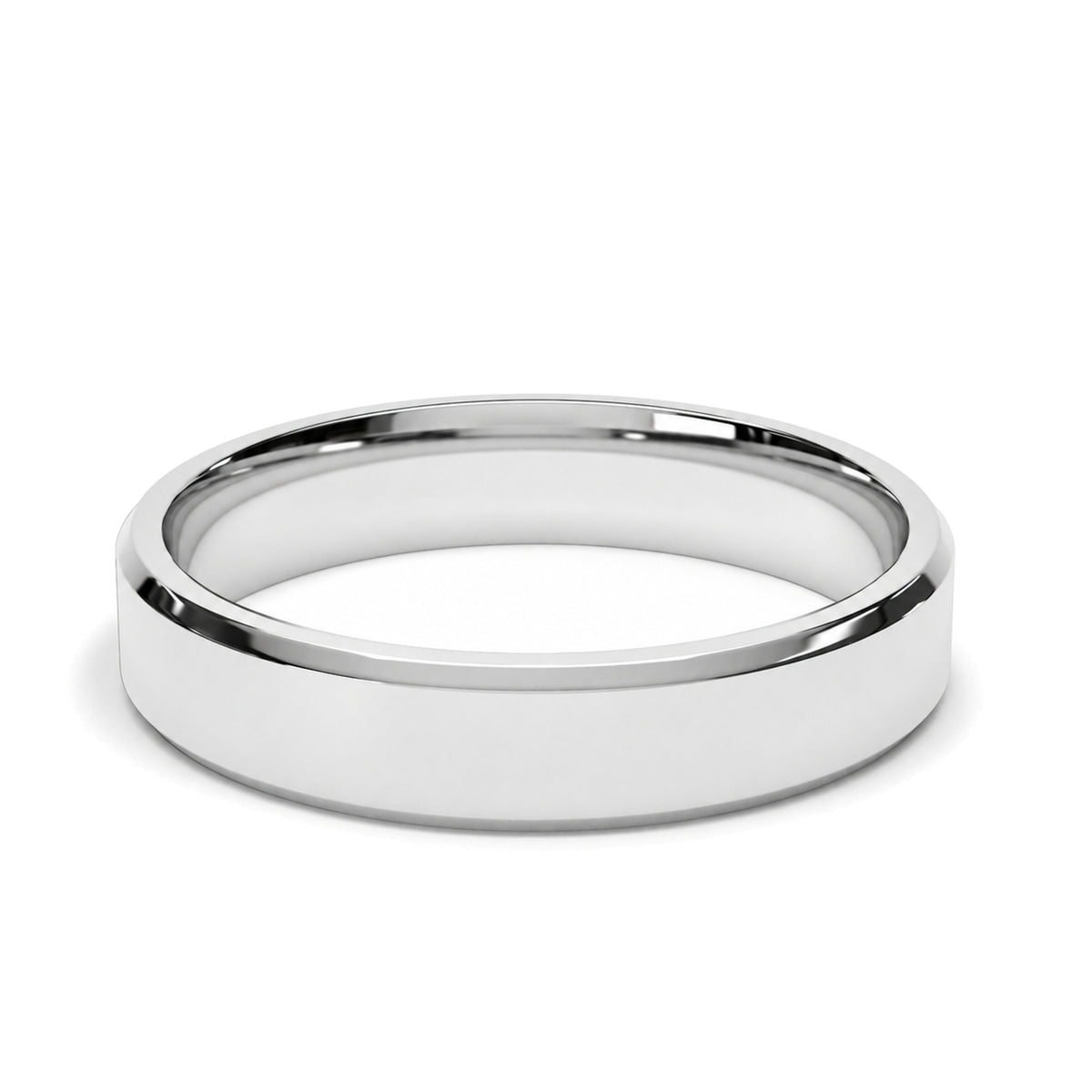 A classic 4mm platinum wedding ring in polished finish, shown on a clean white background.