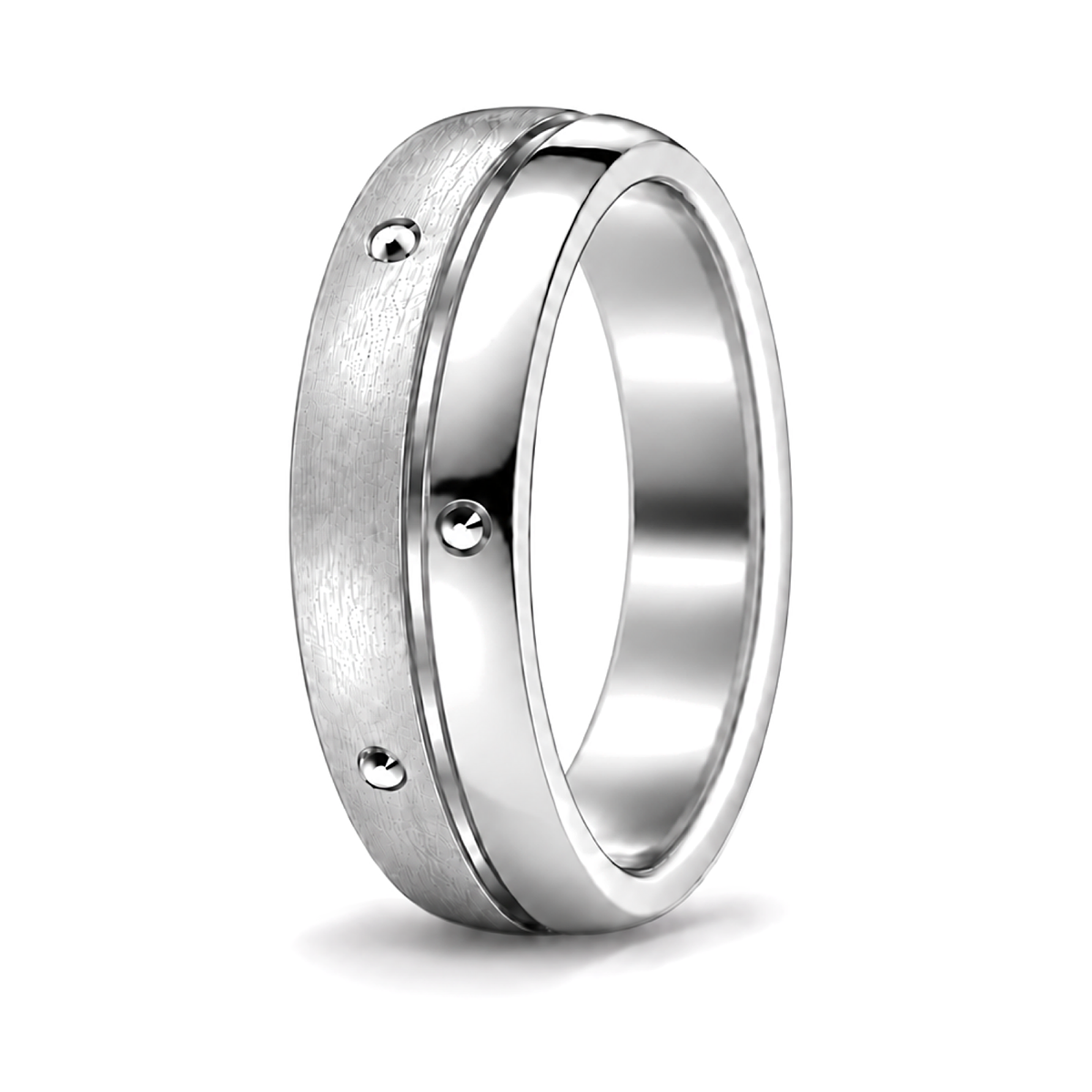 Platinum band matt and polished finish with radial pattern.