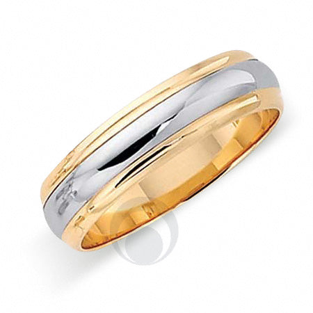 A two-tone platinum and yellow gold wedding ring with a polished finish.