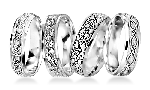 Celtic Patterned Platinum Wedding Rings