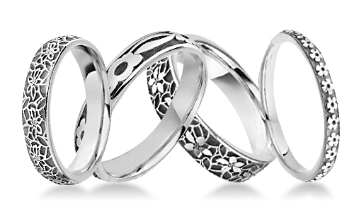 Floral Patterned Platinum Wedding Rings