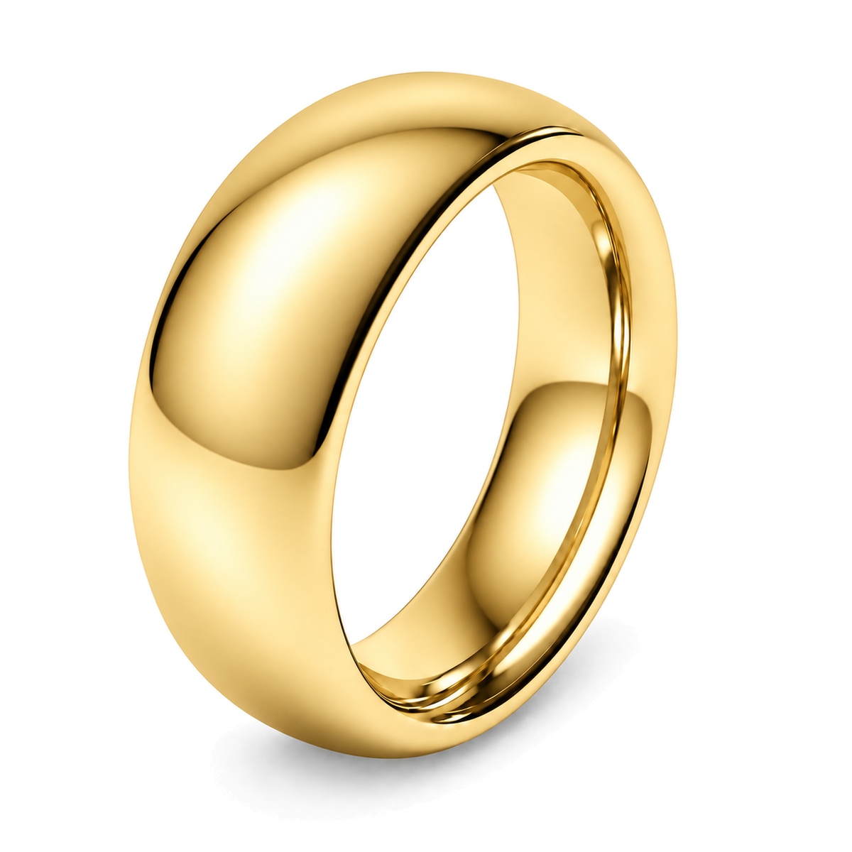 A polished yellow court wedding ring, shown at a three-quarter angle on a clean white background.