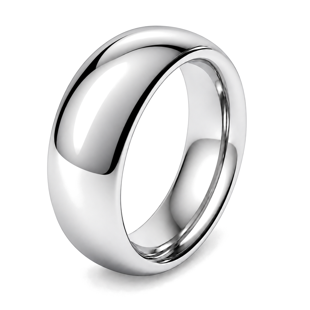 A classic polished platinum wedding ring, shown at a three-quarter angle on a clean white background.