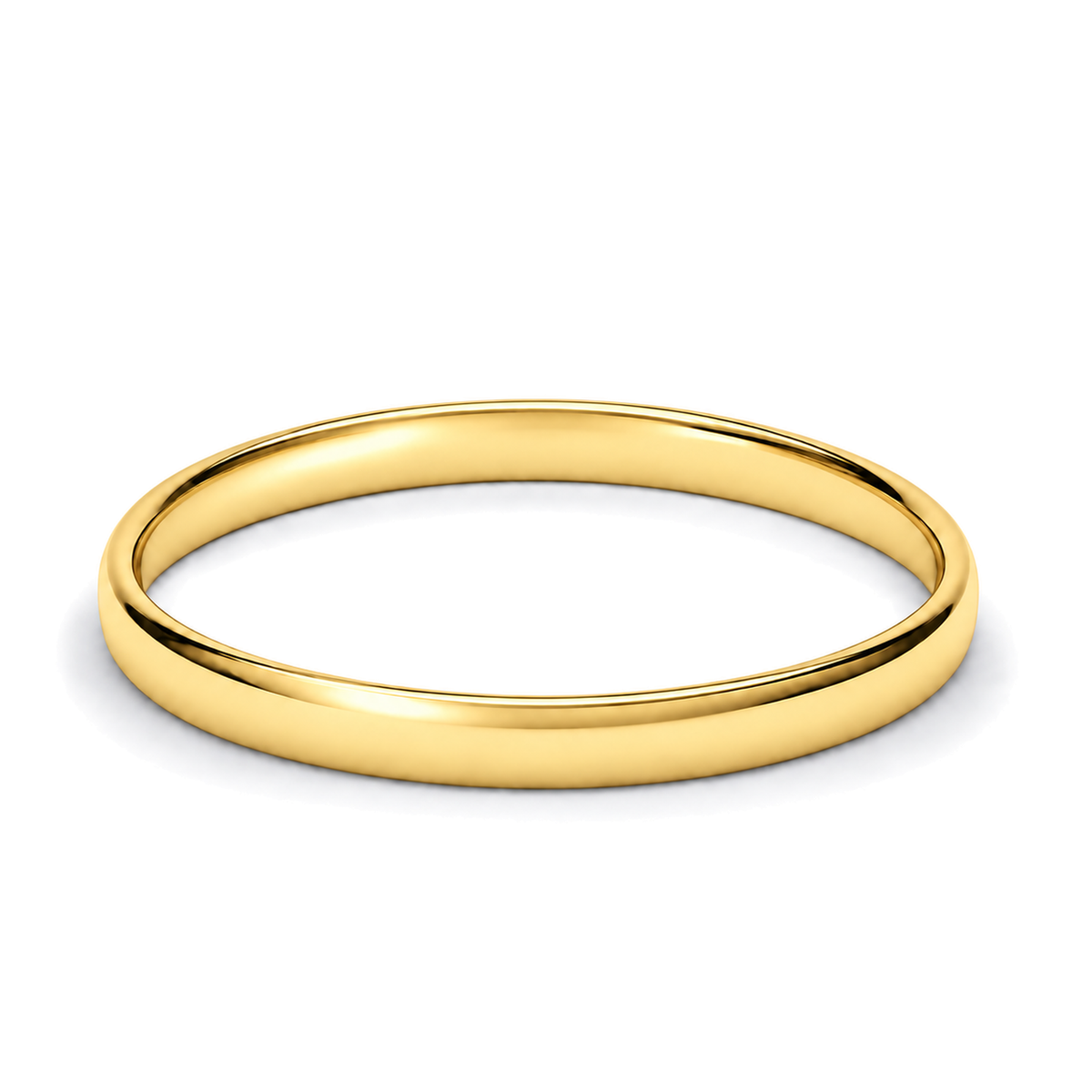 A 2mm classic yellow gold wedding ring with a smooth, polished finish.