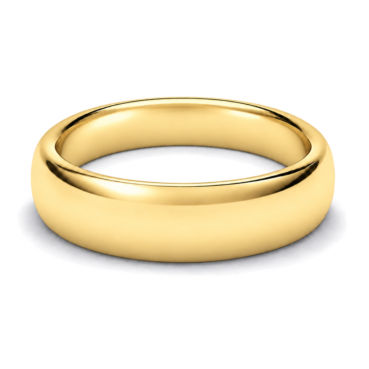 A classic yellow gold wedding ring with a smooth, polished finish, shown on a clean white background with a soft shadow.