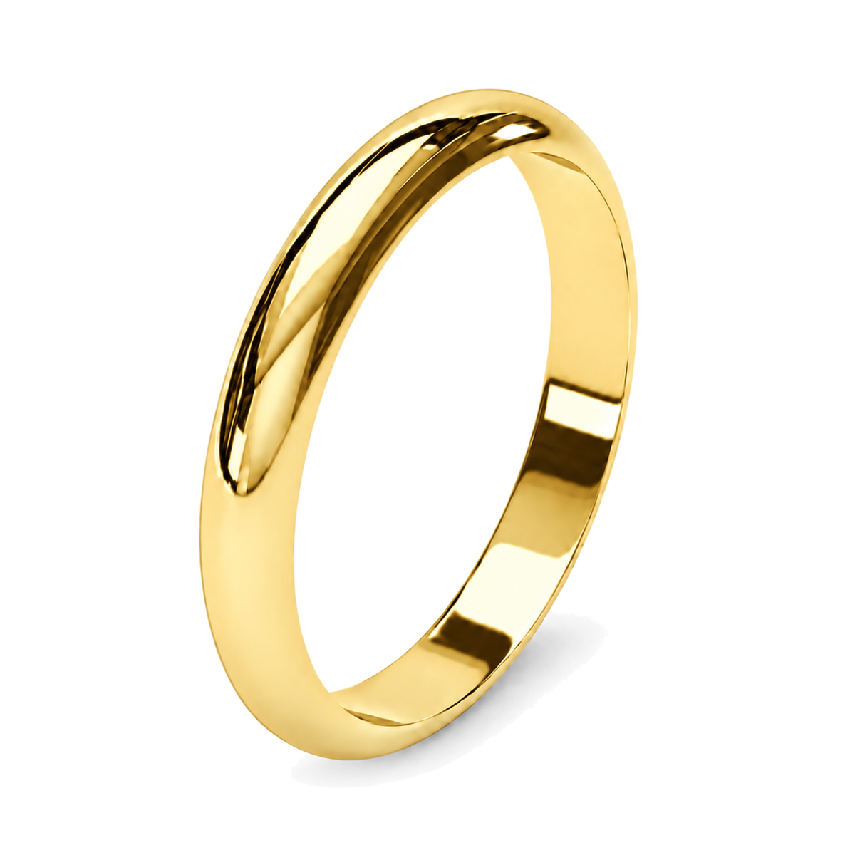 A classic 3mm yellow gold wedding ring with a polished finish.