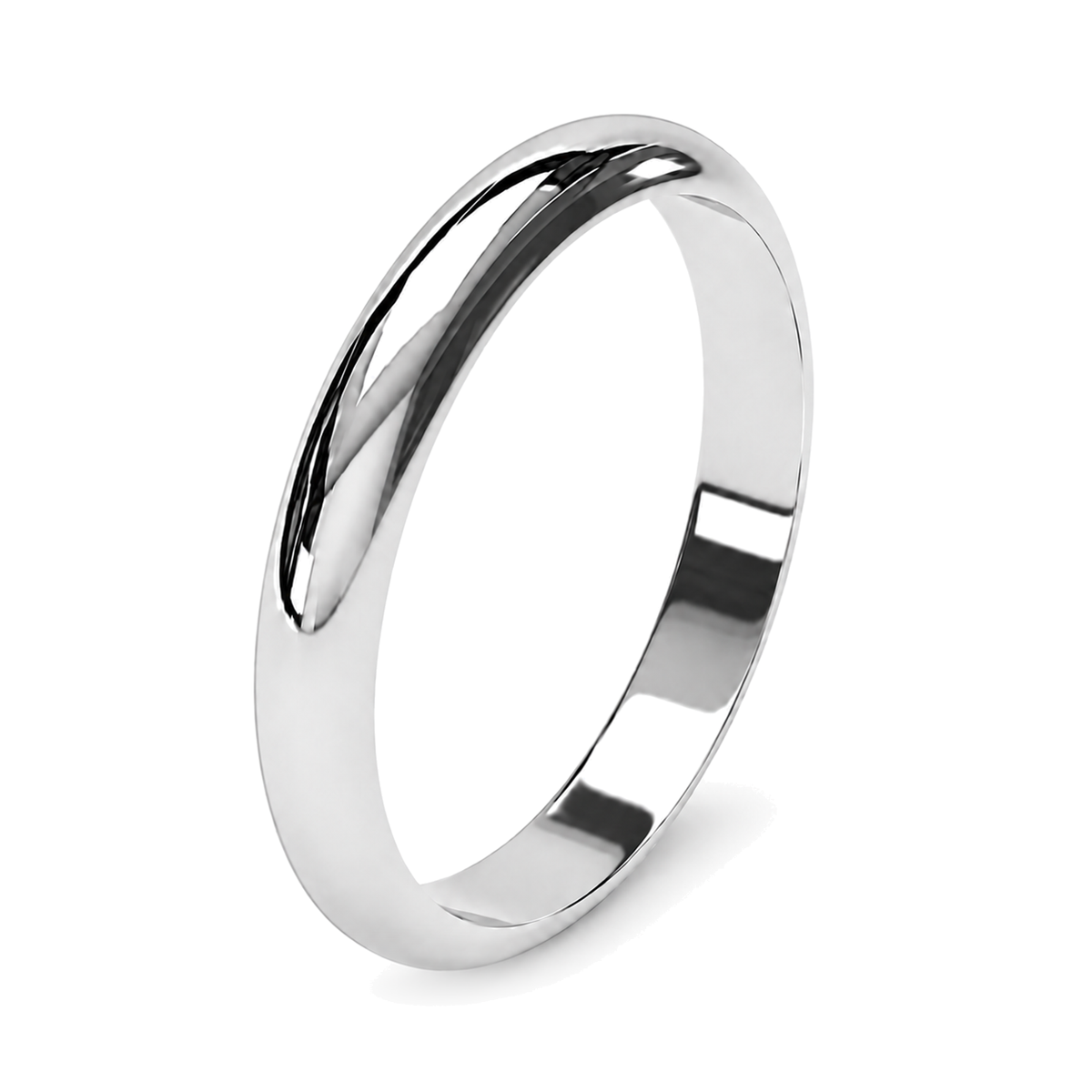 A classic 3mm platinum wedding ring with a smooth, curved top surface, shown on a clean white background.