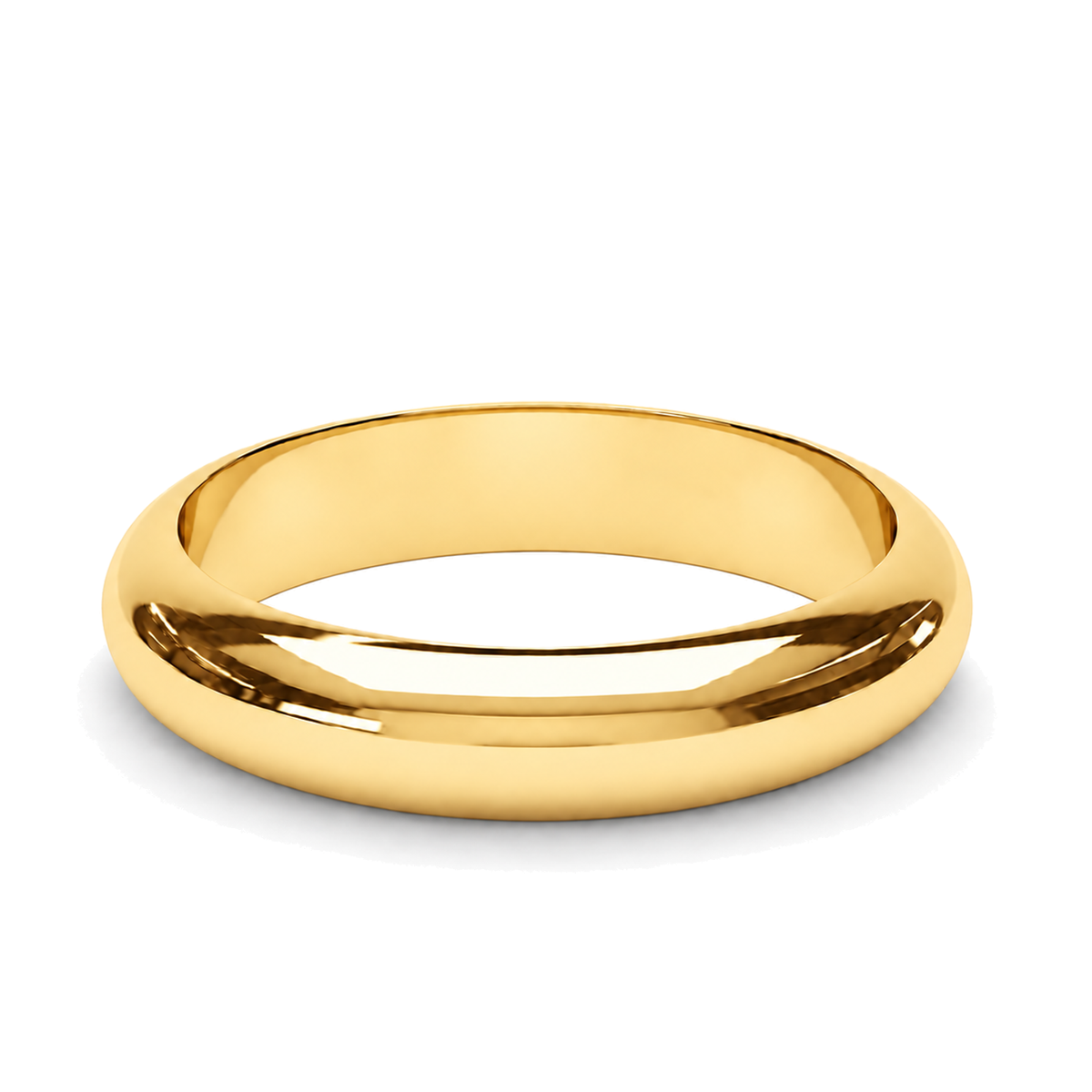 A classic yellow gold wedding ring with a smooth, polished finish, shown on a clean white background with a soft shadow.