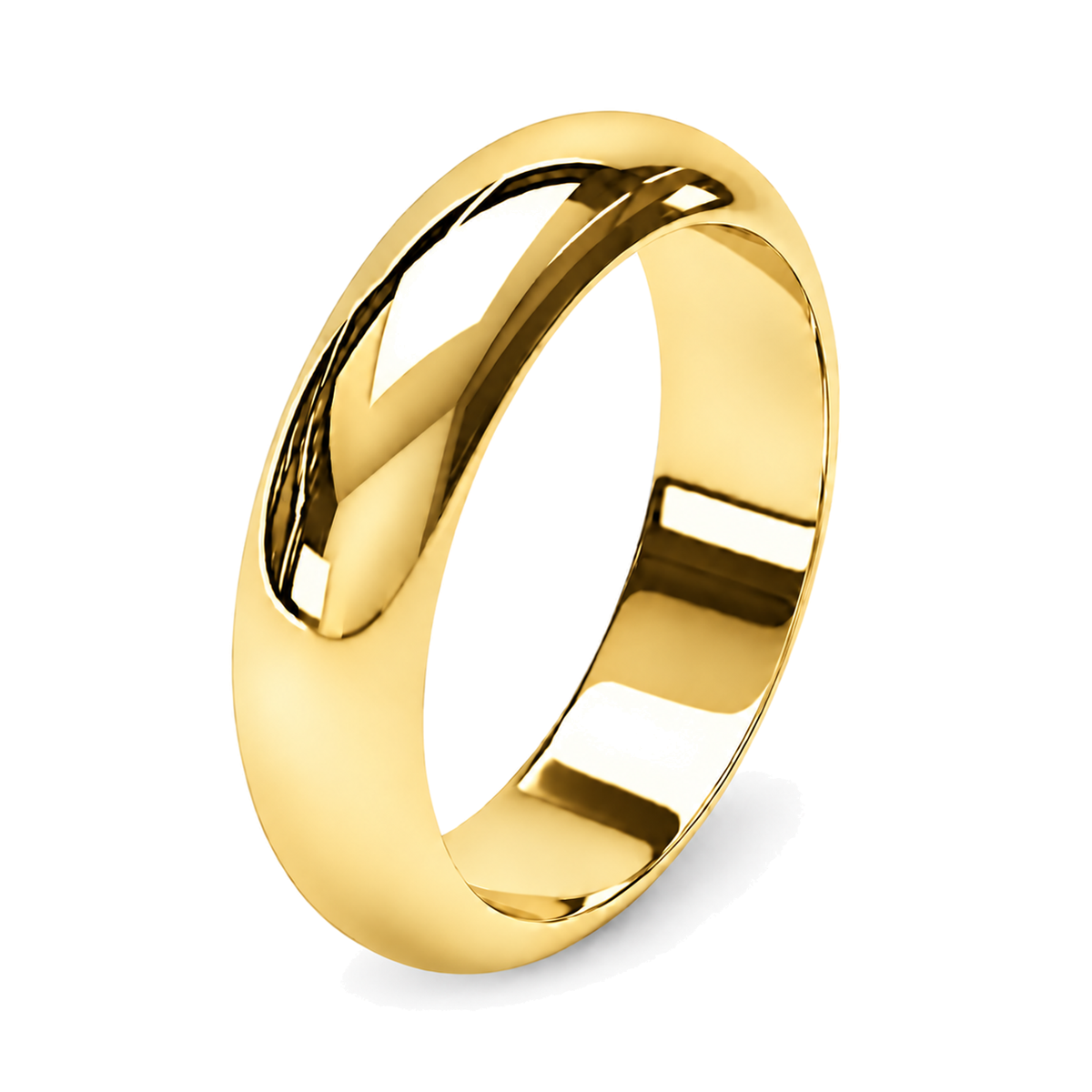 A d-shape yellow gold wedding ring with a polished finish.