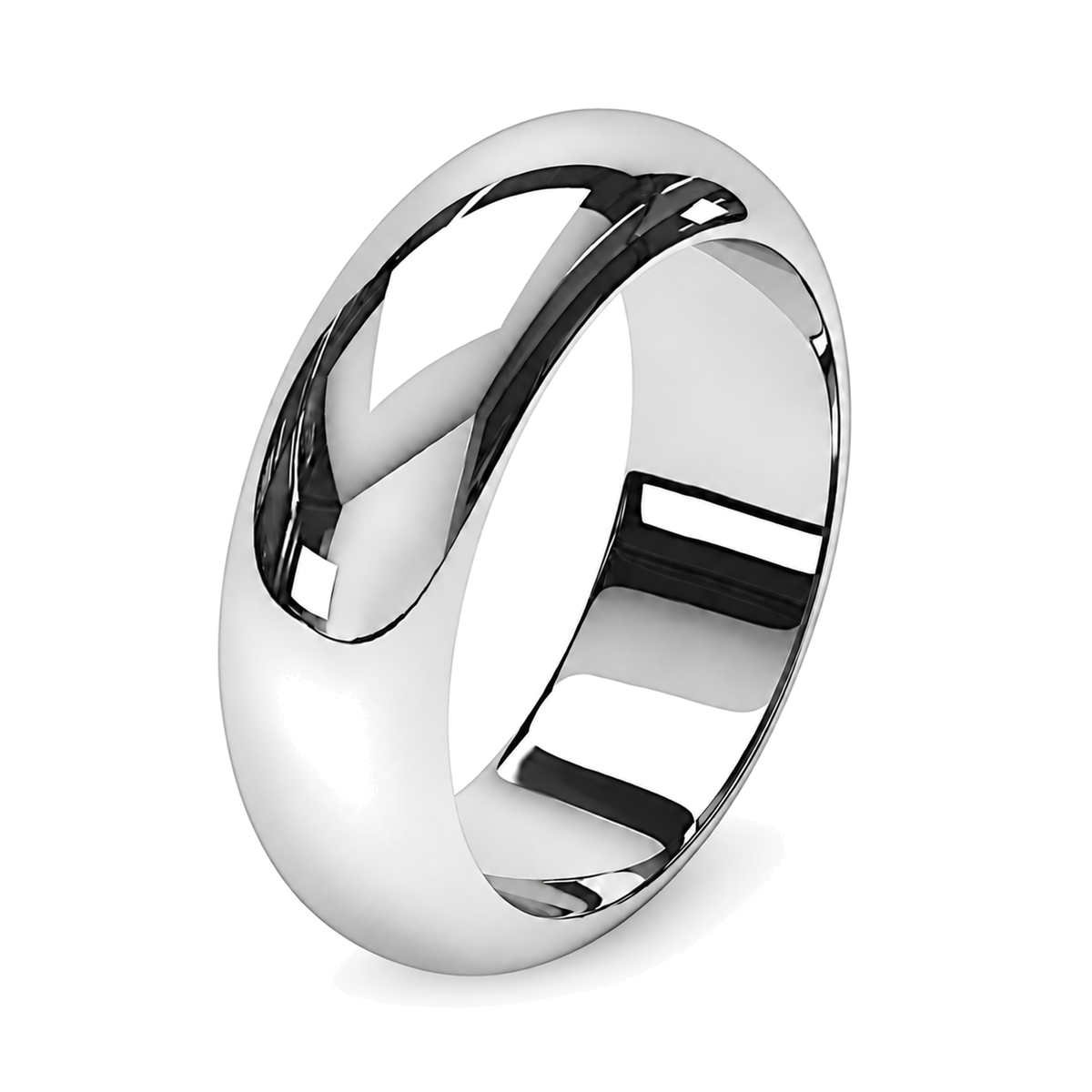 A polished platinum wedding ring with highly polished finish. 