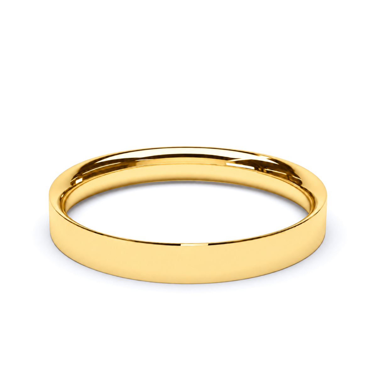 A polished yellow gold wedding ring with a smooth, rounded profile, shown on a clean white background.