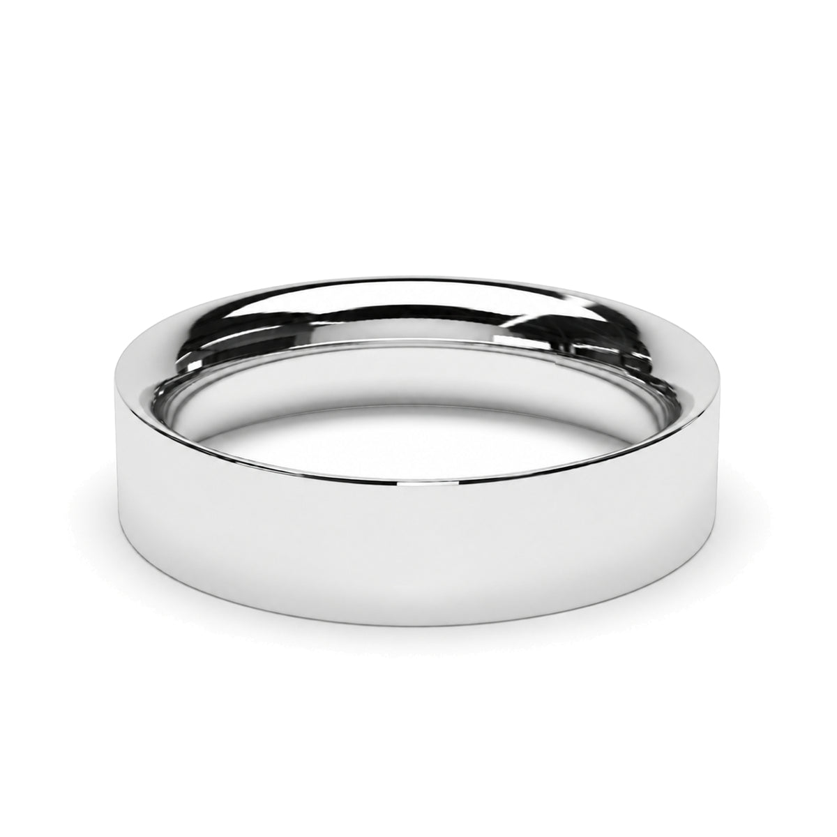 A polished platinum wedding ring, likely a wedding band, shown on a clean white background with a soft shadow.