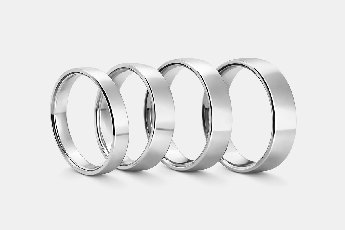 Platinum Flat Court Bevelled Rings