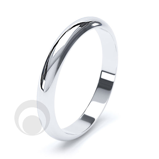 3mm Plain Platinum D-Shape Wedding Ring