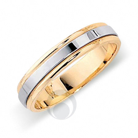 A two-tone platinum and yellow gold wedding ring with a polished finish.