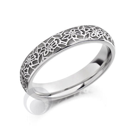 Floral Patterned Platinum Wedding Ring