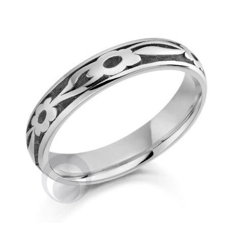 Floral Patterned Platinum Wedding Ring