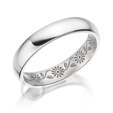 Floral Patterned Platinum Wedding Ring
