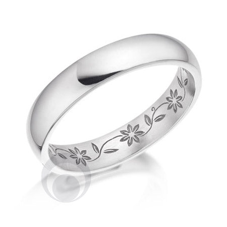 Floral Patterned Platinum Wedding Ring