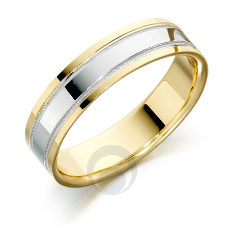A two-tone platinum and yellow gold wedding ring with a polished finish.